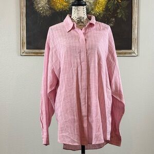 Express Womens Size Large Boyfriend Portofino Pink White Striped Long Blouse